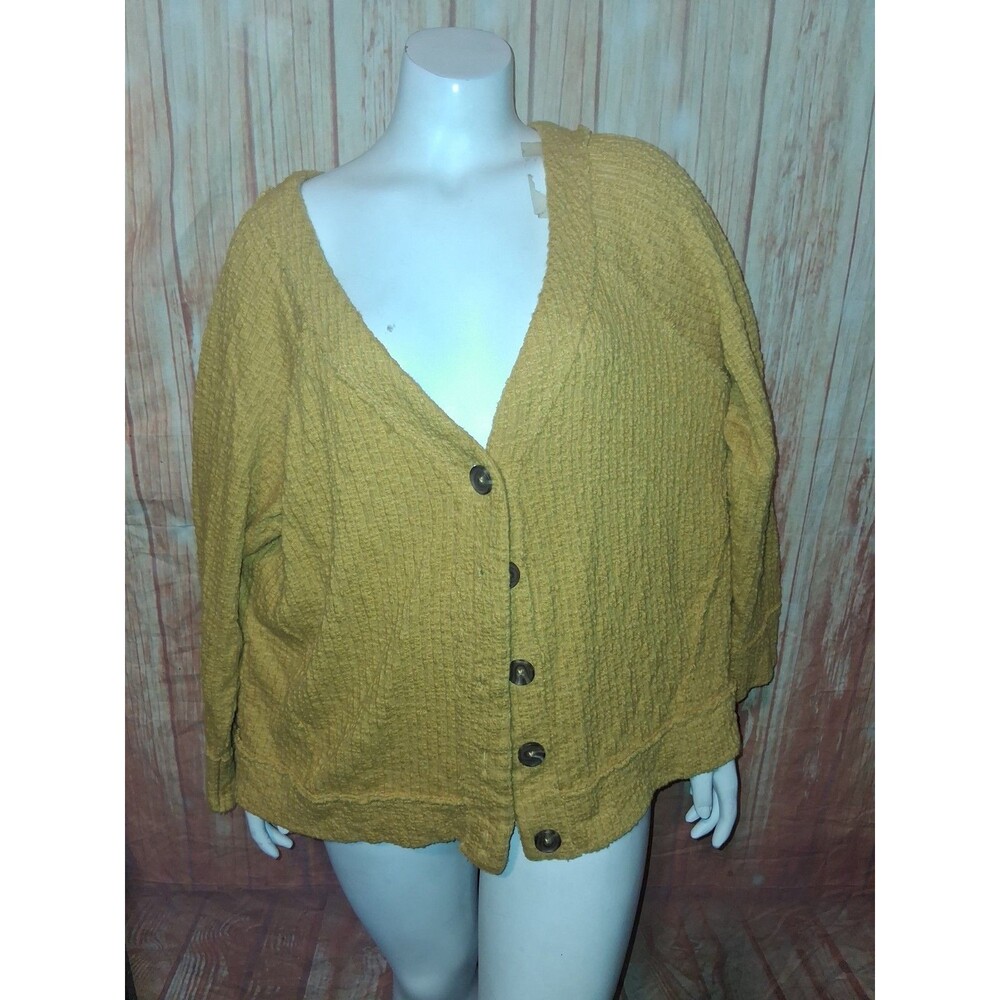 Turo By Vince Camuto Yellow Long Sleeve Button Up V-neck Cardigan Sz XXL
